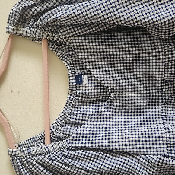 Old Navy Blue White Gingham Puff Sleeve Blouse Babydoll Top Feminine Prarie - Picture 2 of 7